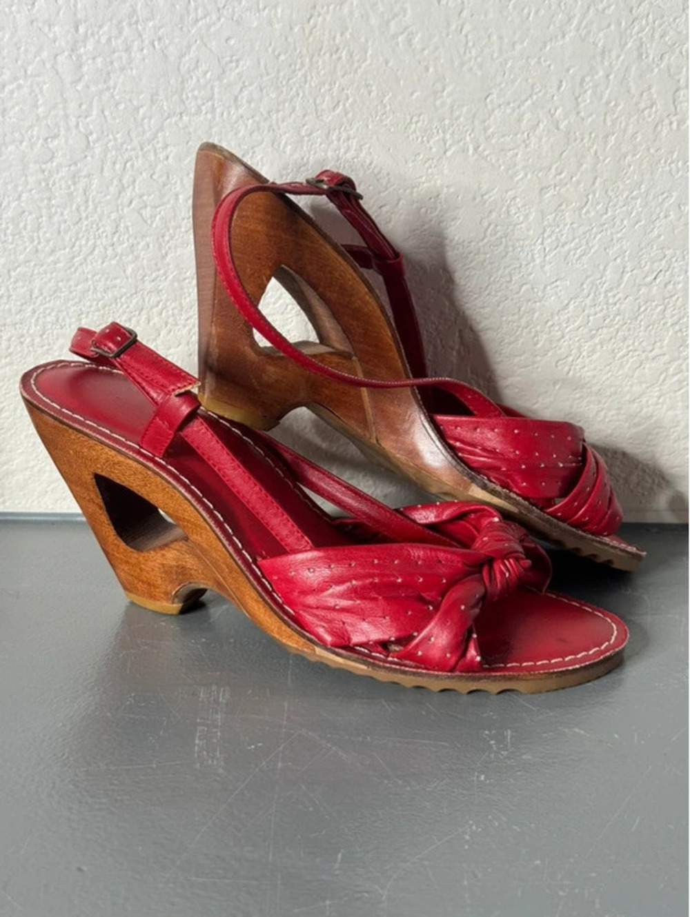 Vintage Cherry Red Leather Wood Heels
